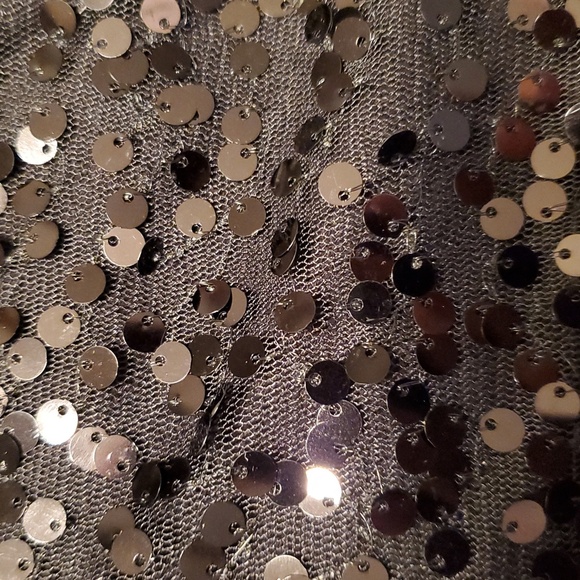 Elle Black Sequin Open Front Cropped Shrug Cardigan Sweater 3/4 Sleeve Size L - Picture 6 of 8